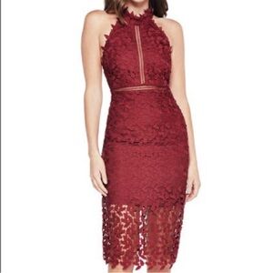 NWOT Bardot Red Lace Illusion Halter Gemma Dress